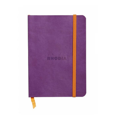 Rhodiarama Softcover Journal A5 in purple with elastic closure, perfect for stationery store lovers. Great for notebooks or bullet journals.