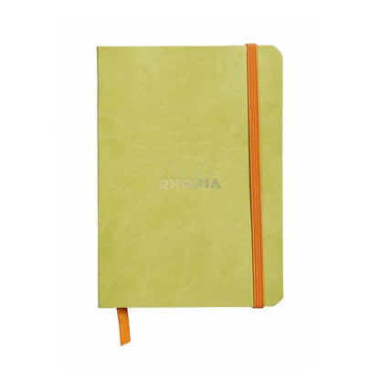 Rhodiarama Softcover Journal A5 in green, vegan leather cover with elastic closure, available at stationery store.