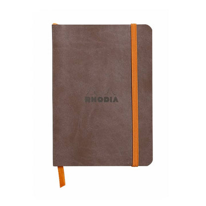 Rhodiarama Softcover Journal A5 in brown with orange elastic closure, perfect stationery store accessory for everyday notes.