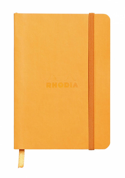 Rhodiarama Softcover Journal A5 with elastic closure, vegan leather cover, and ribbon marker. Perfect for bullet journaling. Stationery store.