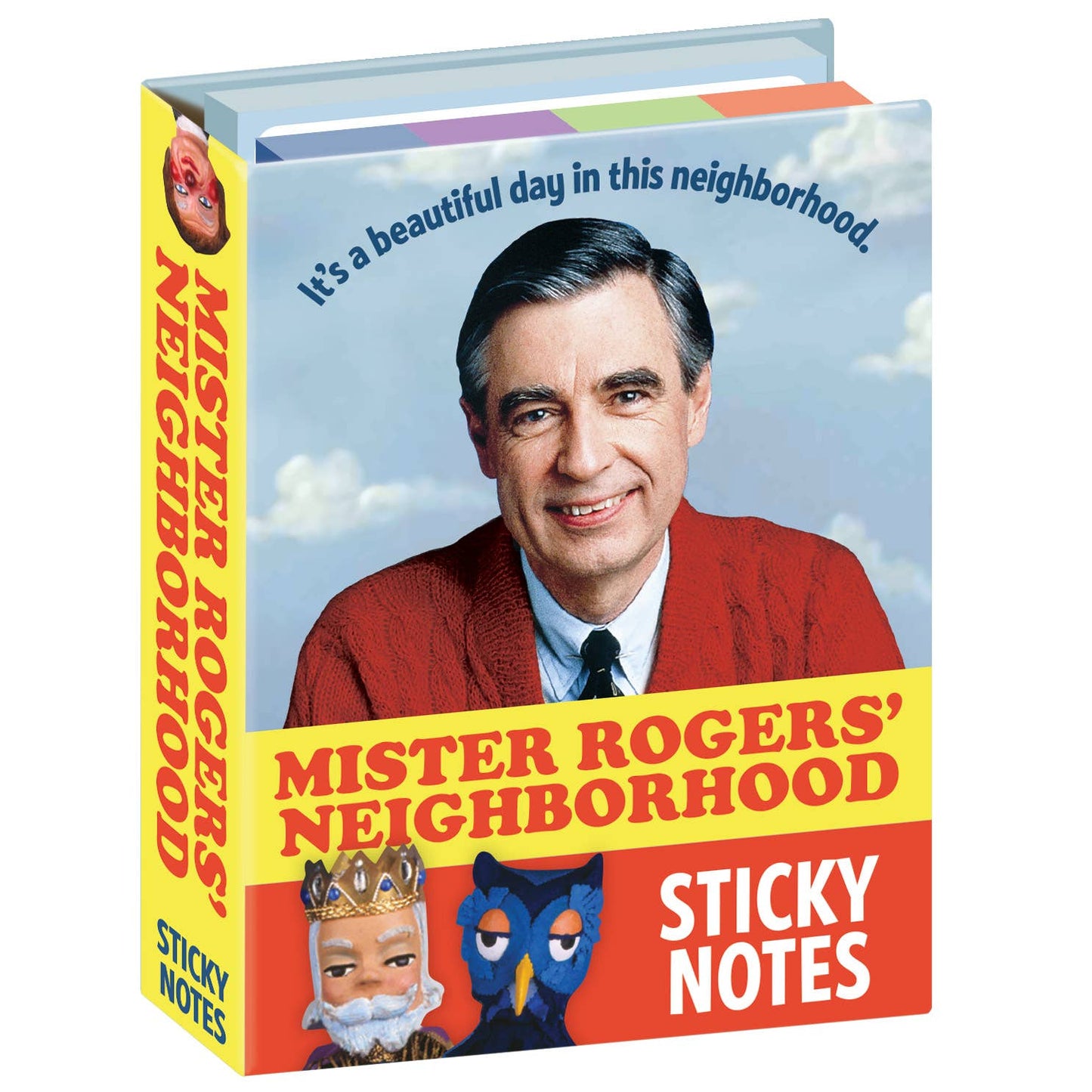 Mister Rogers' Neighborhood Sticky Notes featuring Mister Rogers, X the Owl, and King Friday XIII. Stationery store product image.