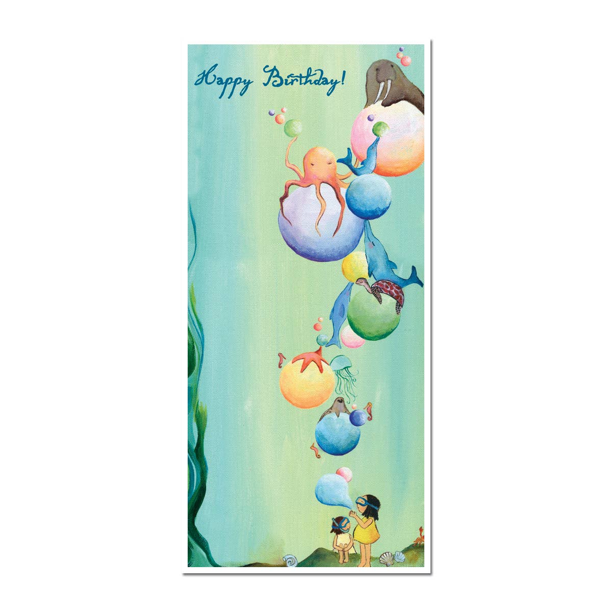 Underwater Animals Birthday Card with tri-fold scene, featuring colorful sea creatures. Perfect stationery store find for a joyful celebration.