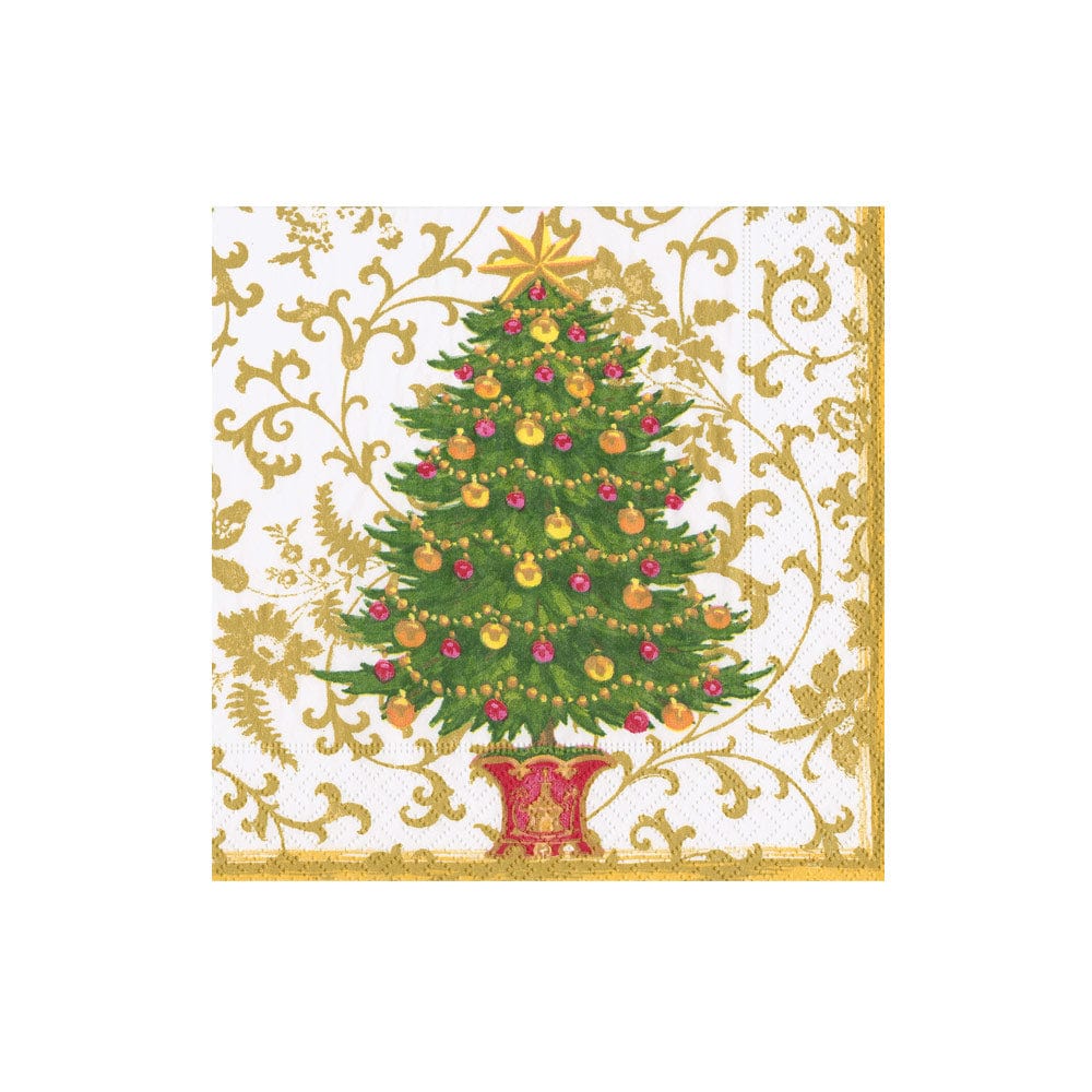 Gilded Tree Napkin featuring a festive Christmas tree design, perfect for holiday gatherings. Available at your local stationery store.