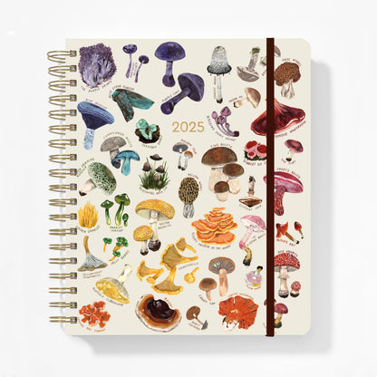 2025 Mushrooms High Note® Deluxe Hardcover Planner featuring vibrant illustrations of various mushrooms and fungi.