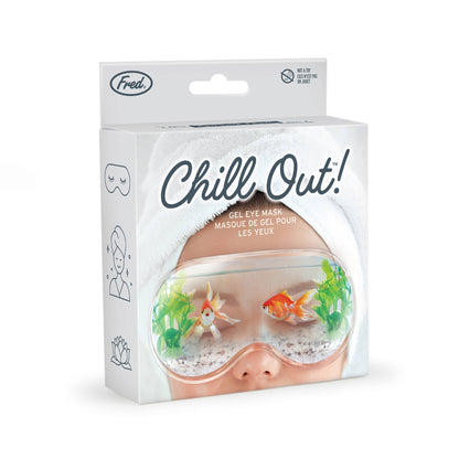 Chill Out Eye Mask Fishbowl design, perfect for relaxing; refreshing gel pads available at stationery store.