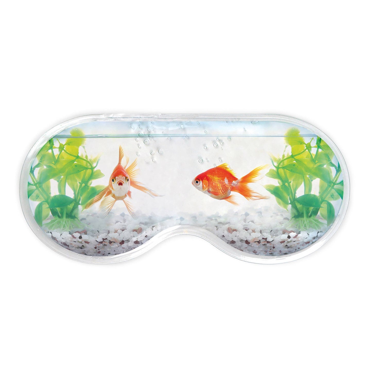 Chill Out Eye Mask - Fishbowl Design from stationery store, ideal for cooling tired eyes, featuring goldfish and green plants.