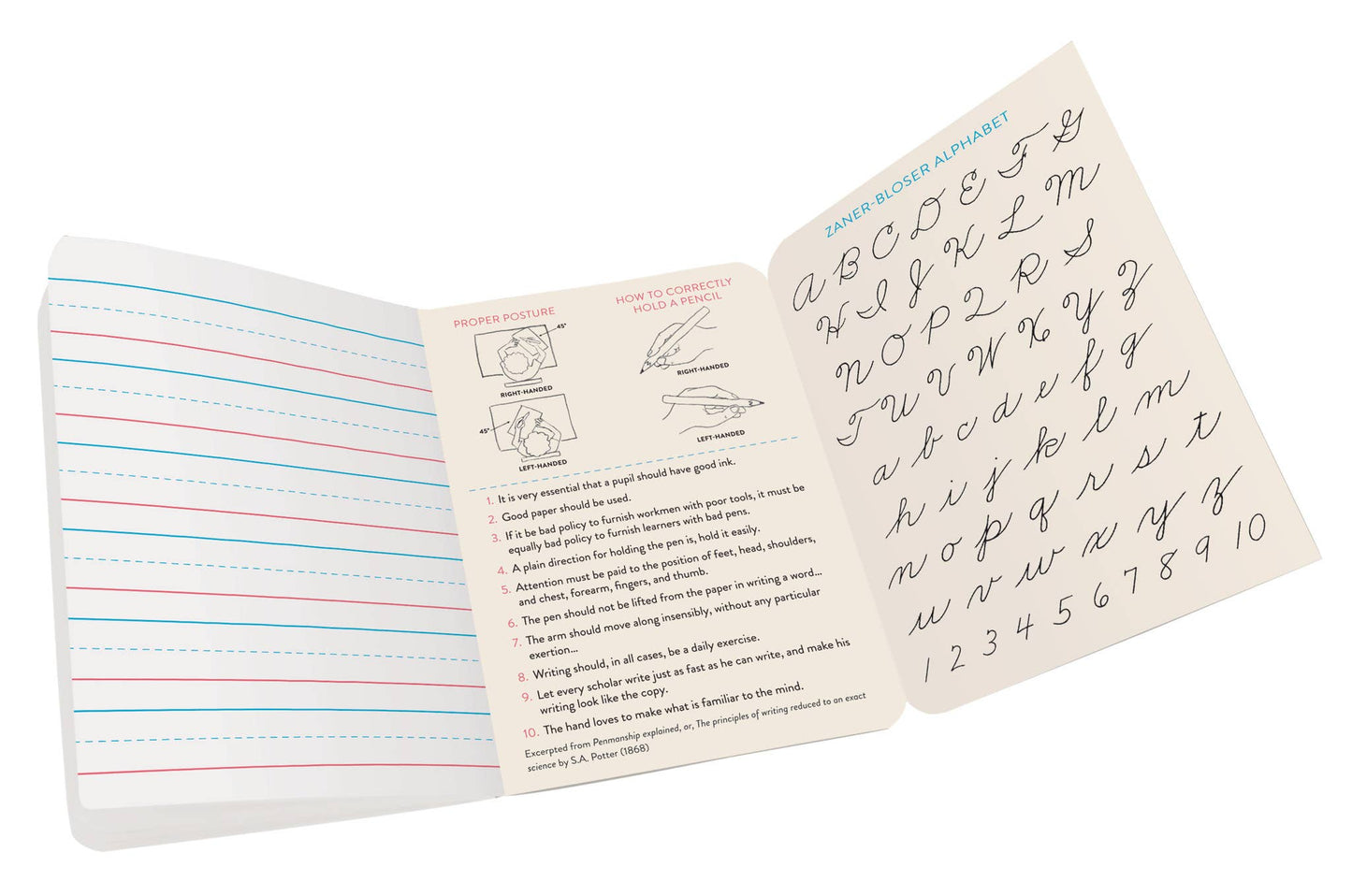 Alt Tag: Open Penmanship Notebook with practice pages for handwriting improvement, perfect for stationery store shoppers.