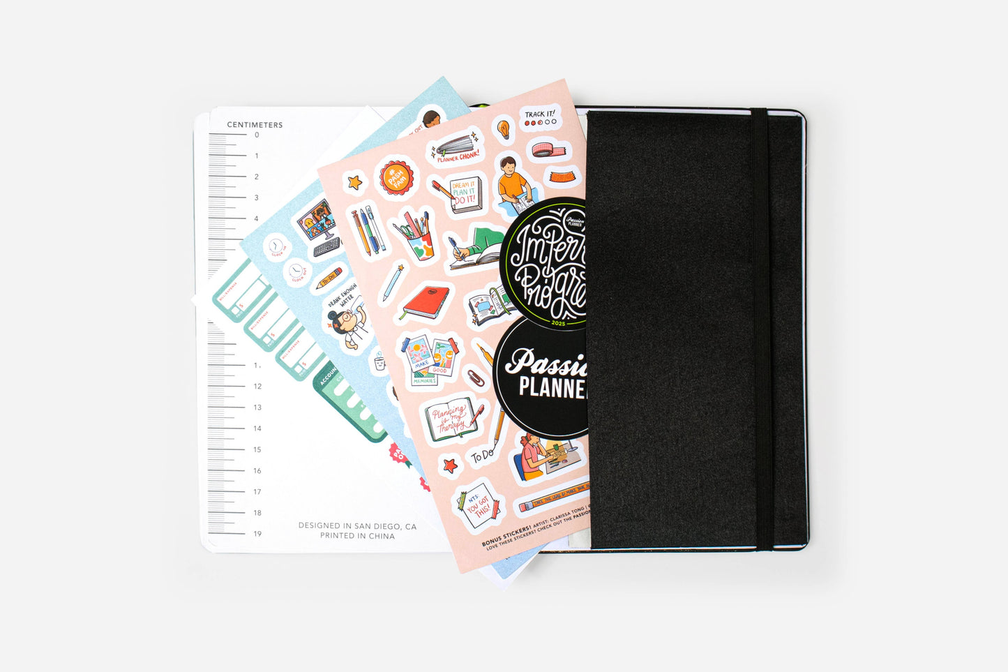 Elite Black 2025 Weekly Planner with stickers from a stationery store