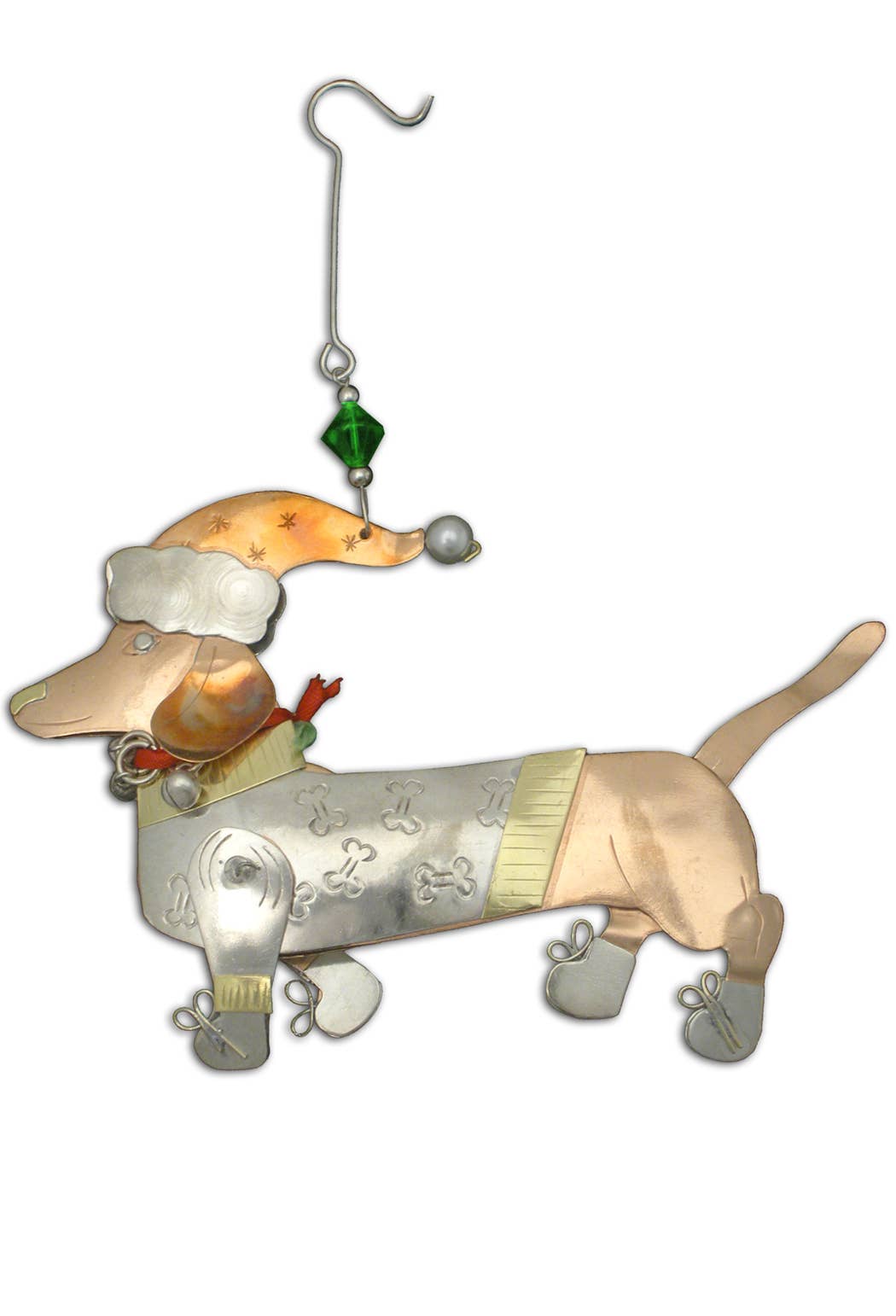 Dasher Dachshund Ornament, handmade fair trade Christmas decoration, ideal for holiday gifts and stocking stuffers from your stationery store.