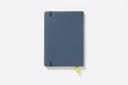 Cosmic Blue daily planner, undated, from stationery store with lime green ribbon bookmark.