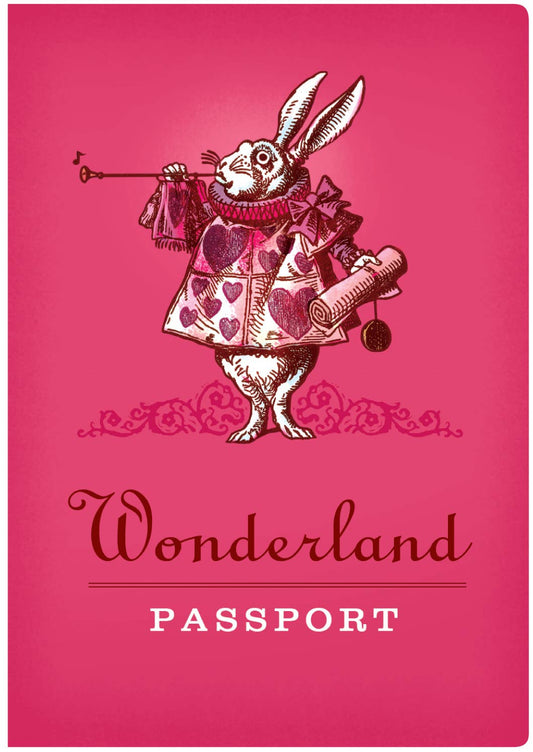 Wonderland Passport Notebook featuring illustration of rabbit, perfect for stationery store enthusiasts and creative writing.