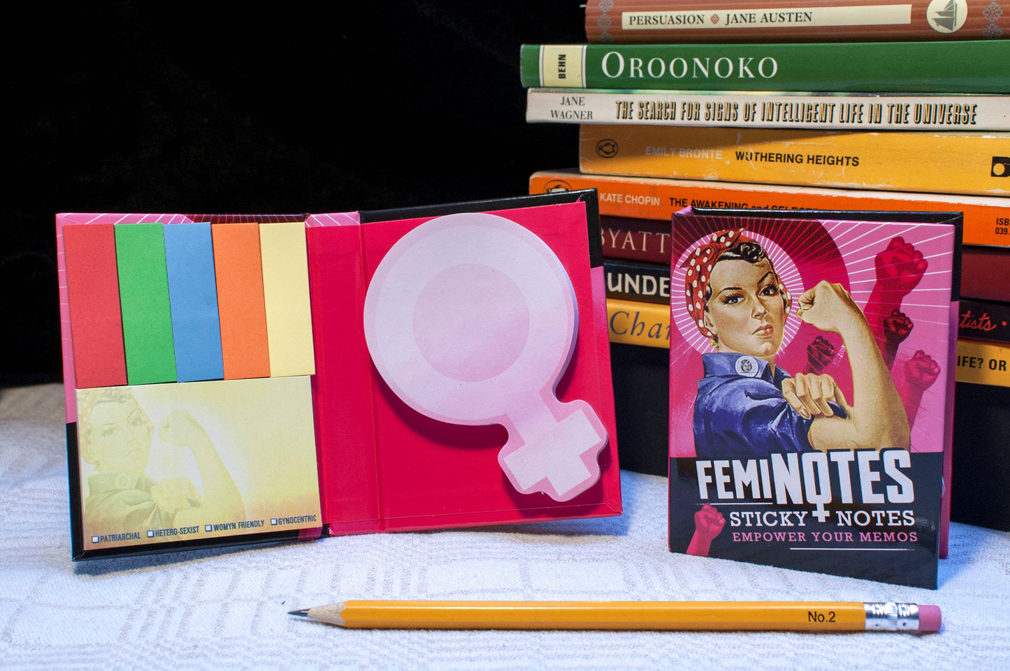 FemiNotes Sticky Notes booklet with colorful and themed sticky pads, perfect for stationery stores.