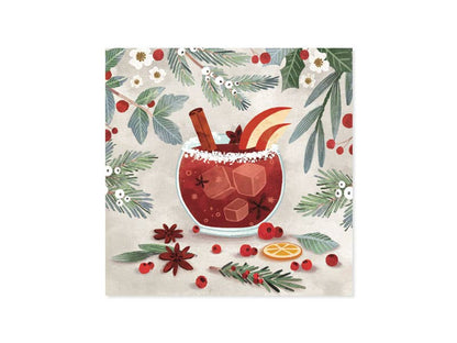 Cocktails Christmas Pop-Up Card featuring festive drinks with cinnamon, decorated with holiday foliage, Stationery store exclusive.