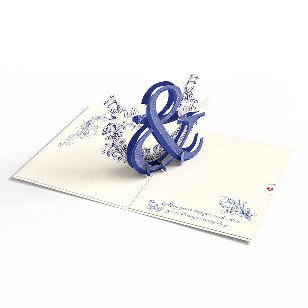 Better Together Mr & Mrs Wedding 5x7 Pop-up Card from stationery store with floral design and personalized note option.