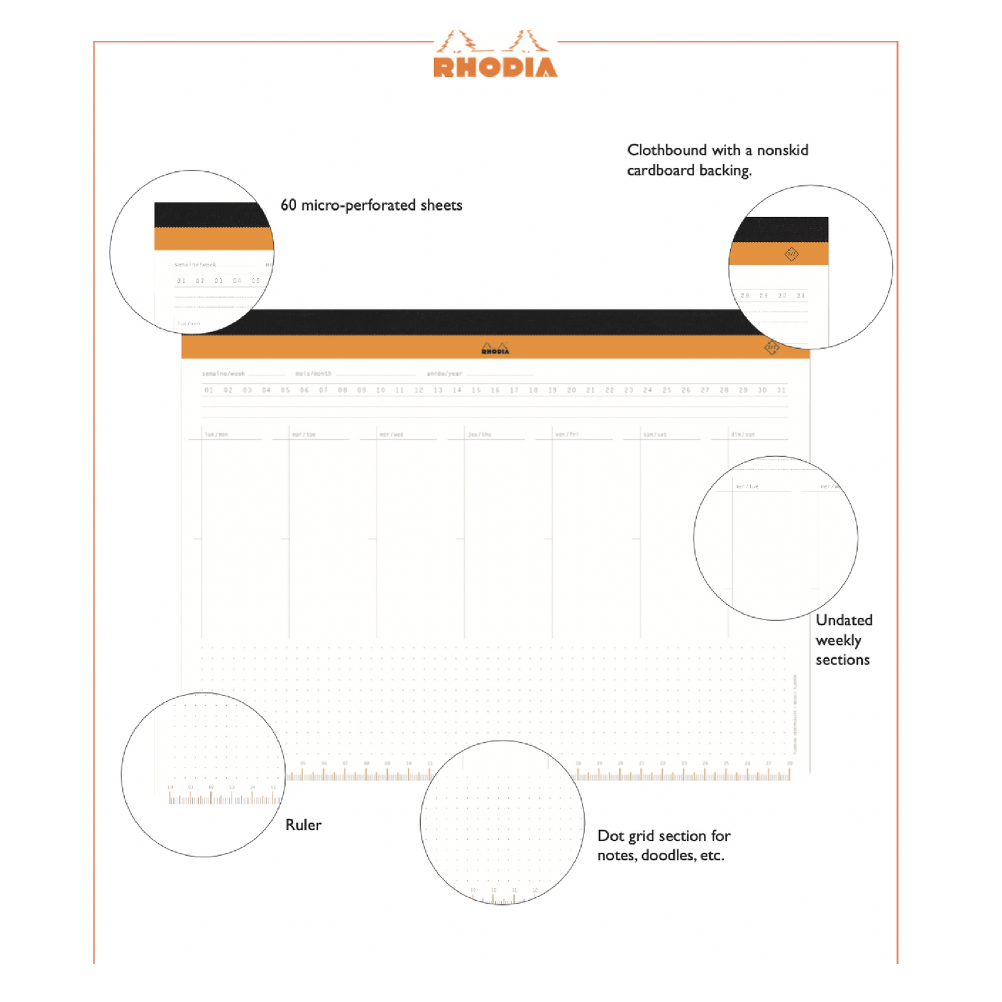 Rhodia Undated Weekly Desk Pad - Two Sizes