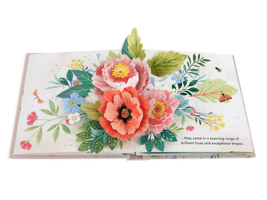 Flora botanical pop-up book featuring vibrant flowers, perfect for stationery store spring displays.