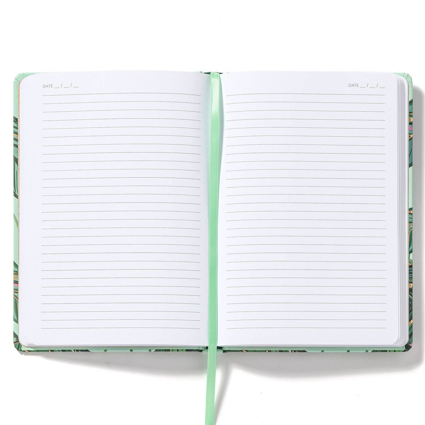 Open Greenery High Note® Journal with lined pages, ribbon placeholder; available at stationery stores. Perfect for notes and ideas.