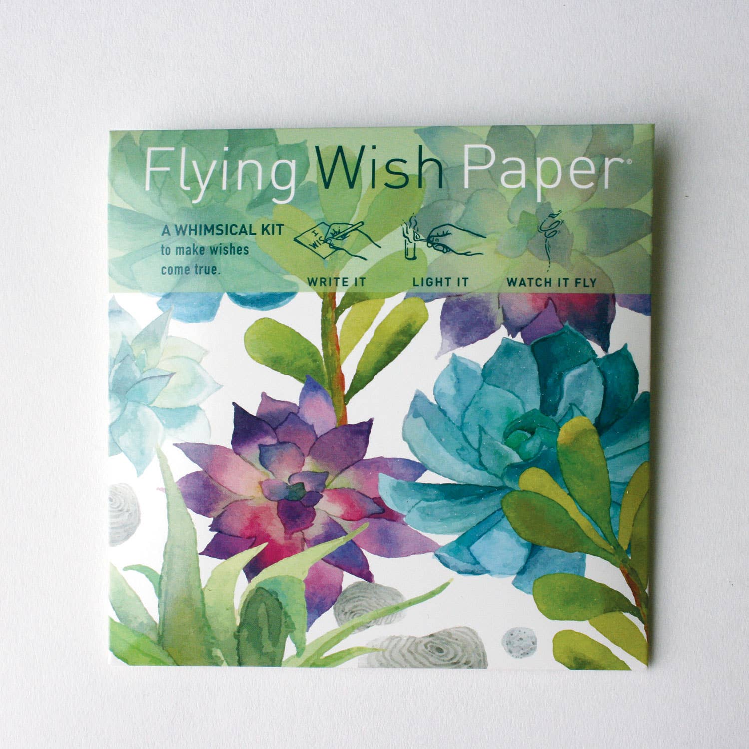 Cactus Garden Flying Wish Paper Mini Kit with 15 wish papers and accessories, featuring colorful succulents, perfect for stationery stores.