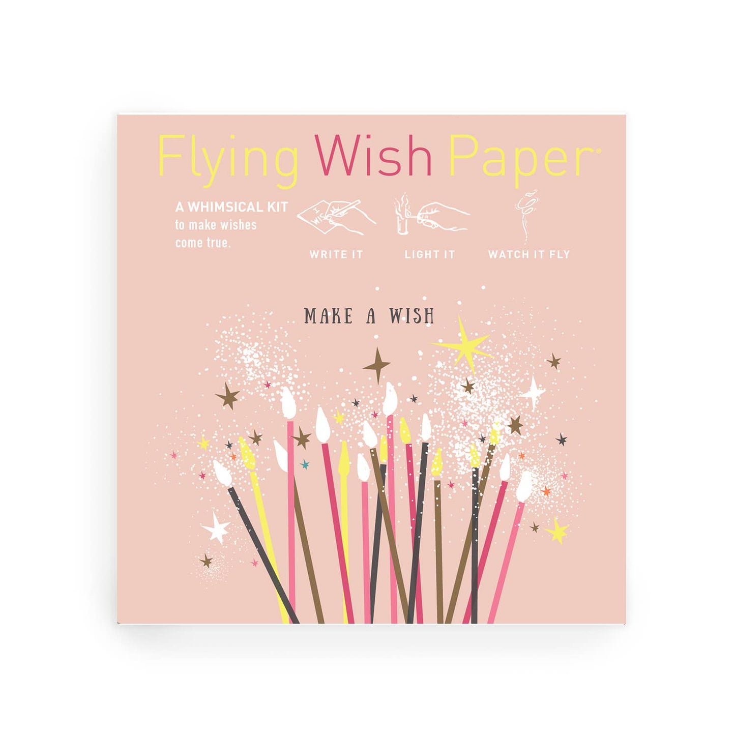 MAKE A WISH BIRTHDAY Flying Wish Paper Mini Kit from stationery store, featuring wishing papers and a whimsical, magical design.