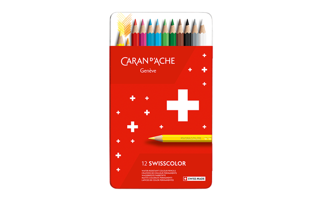 Set of 12 Permanent Pencils SWISSCOLOR in Metal Box