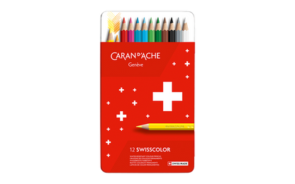 Set of 12 Permanent Pencils SWISSCOLOR in Metal Box