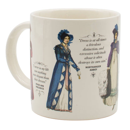 Jane Austen Regency Clothing Heat-Changing Mug featuring elegant young ladies from a stationery store, perfect for coffee and tea.