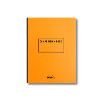 Rhodia Composition Book with iconic orange cover, smooth French milled paper, ideal for stationery store enthusiasts.