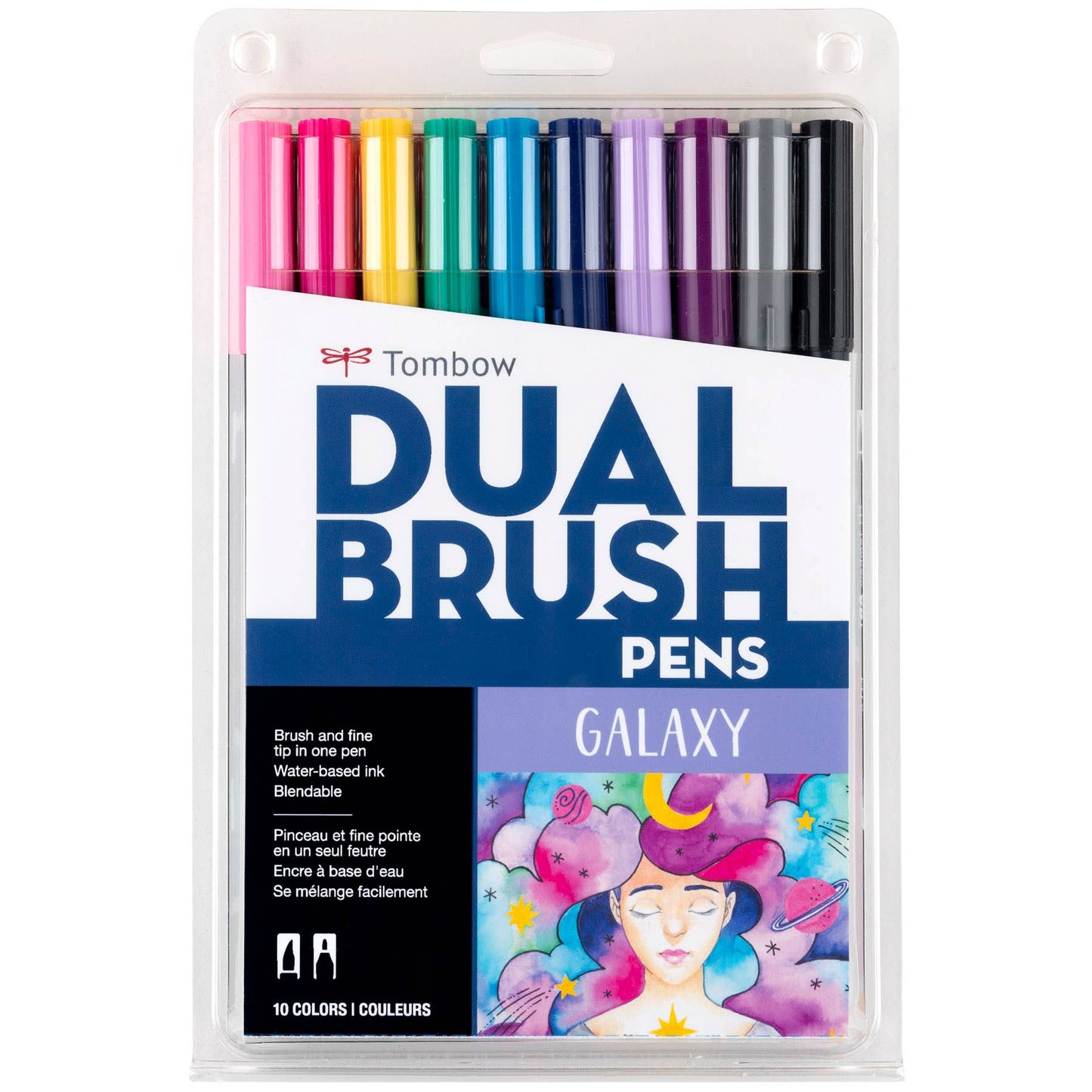 Dual Brush Pen Art Markers: Galaxy 10-Pack, perfect for artists from stationery store. Includes brush and fine tips with blendable inks.