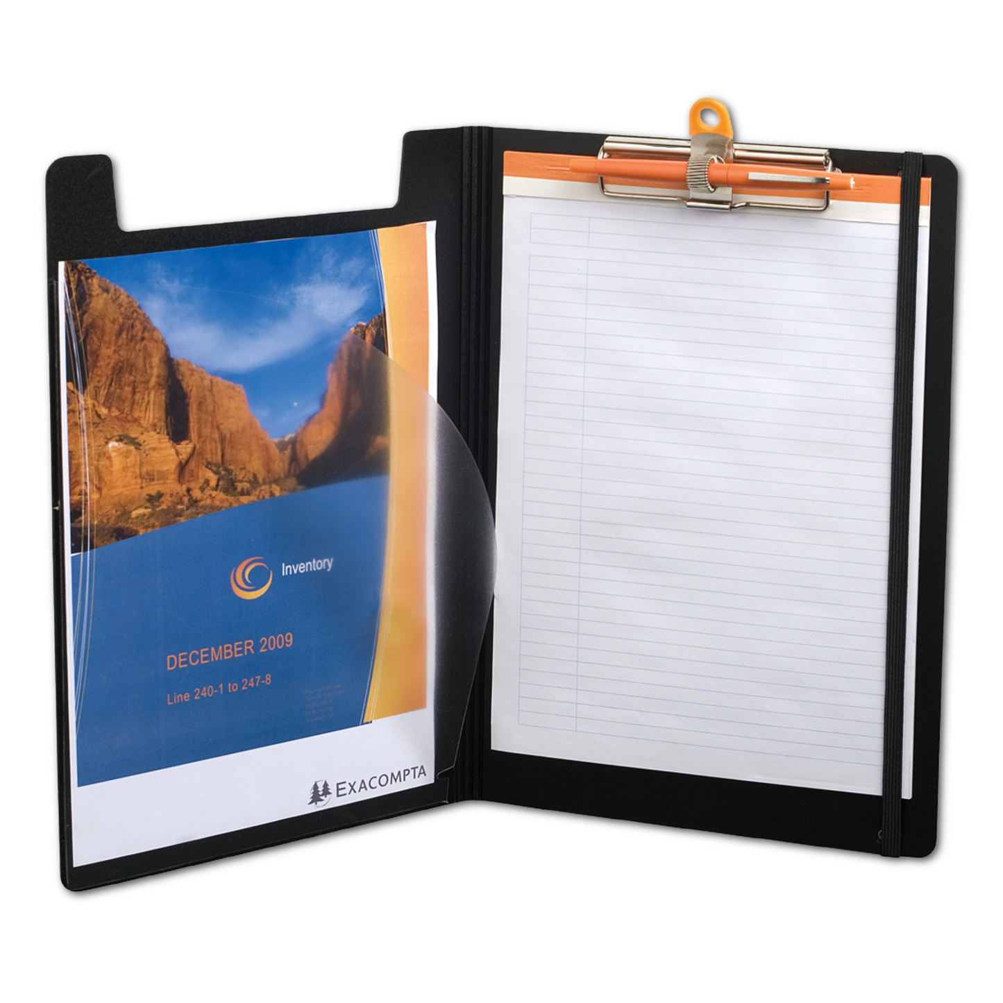 Exaboard Clipboard Folder with Rhodia Pad, see-thru pocket, pen holder, elastic closure, ideal for organizing, stationery store