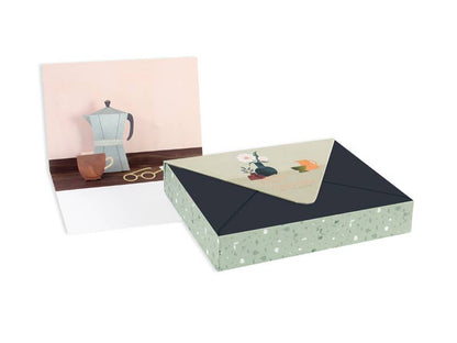 Artistic Still Life Pop-Up Notecard Set with envelopes, featuring original art and gold foil, available at stationery store.