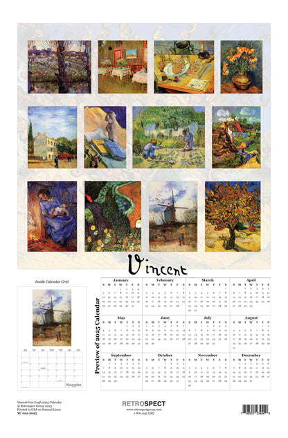 Alt Tag: Vincent Van Gogh 2025 Wall Calendar featuring famous art pieces, available at stationery store, on fine linen paper.