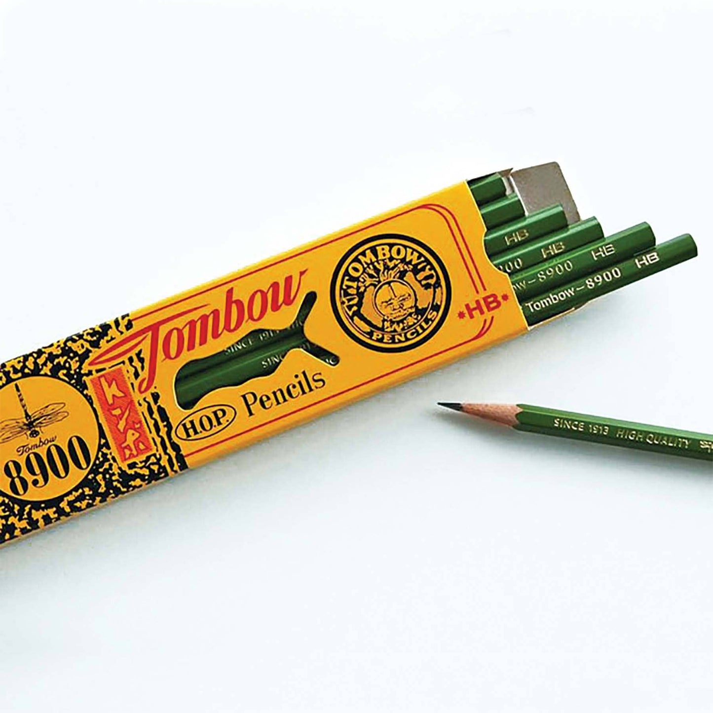 Tombow 8900 Drawing Pencils in green, hexagonal design, stationery store product. Iconic general writing pencils in Japan, HB strength.