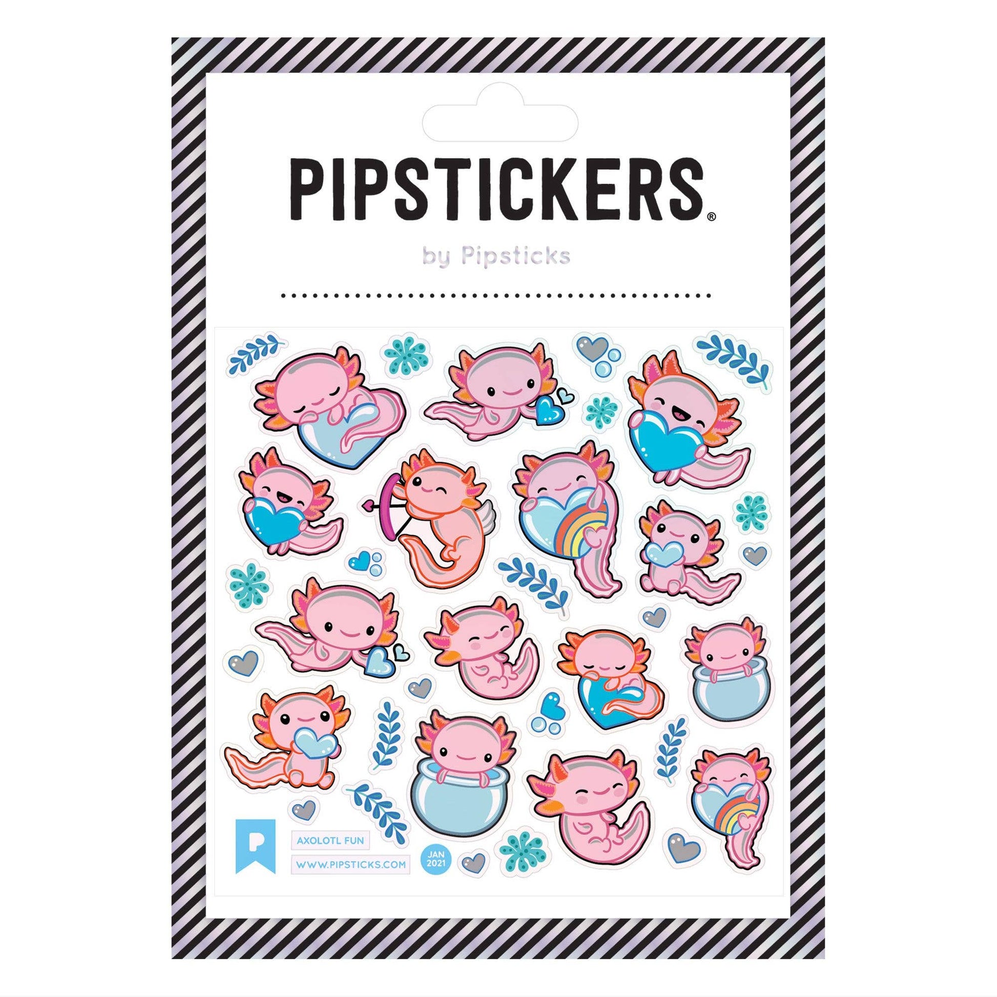 Axolotl Fun PipStickers with iridescent foil, perfect for sticker enthusiasts; available at Pipsticks stationery store.