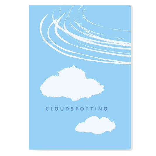 Cloudspotting Notebook with cloud designs, ideal for weather enthusiasts. Available at your local stationery store. Pocket size, 48 pages.