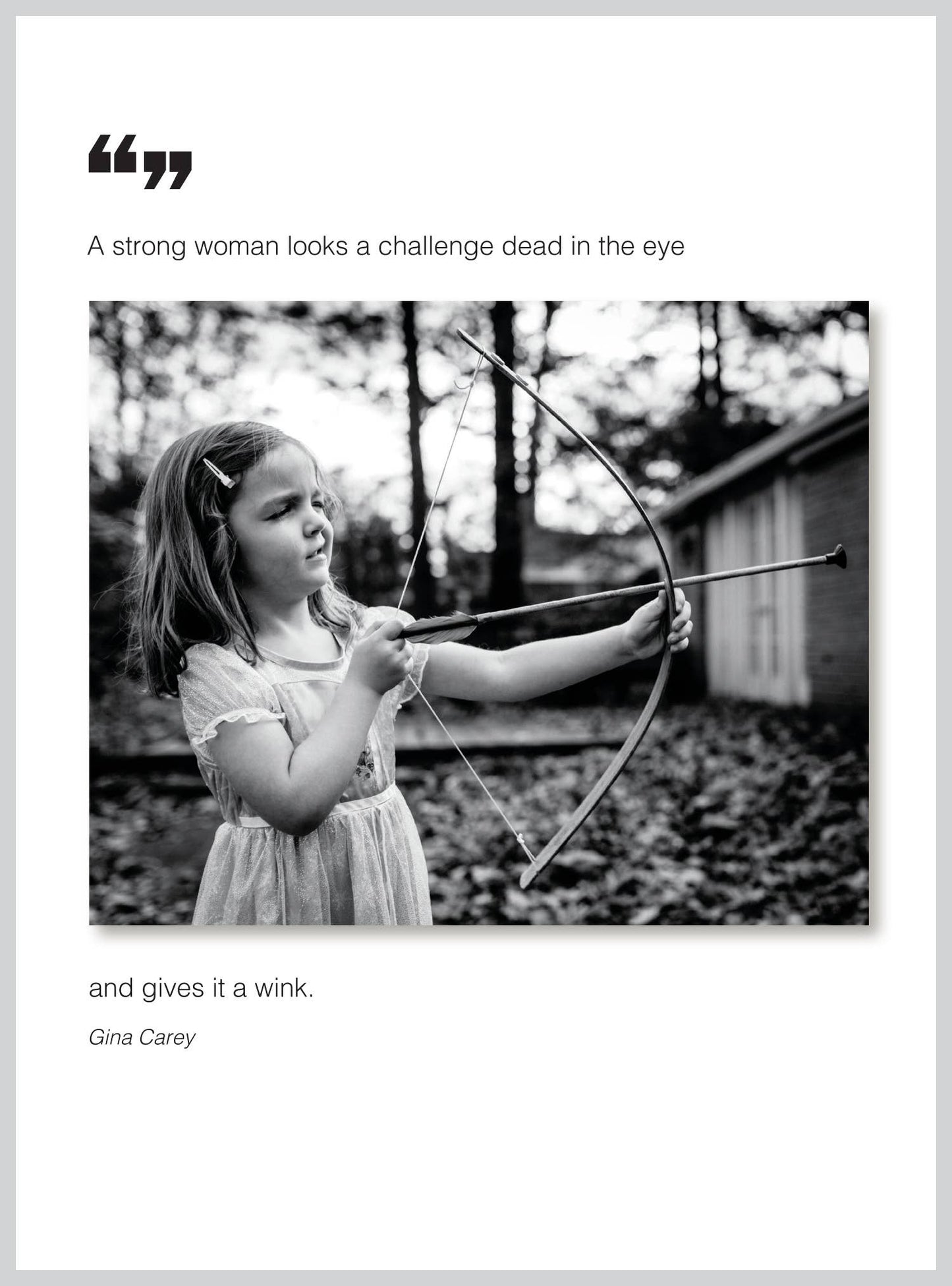 A strong woman Everyday/Birthday/Mother's Day greeting card from stationery store, featuring inspirational quote and image of a girl with bow.