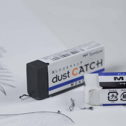 MONO Dust Catch Eraser on paper, captures eraser dust, essential stationery store item for artists and designers.