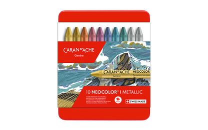 Set of 10 NEOCOLOR I Metallic Pastels in Metal Box