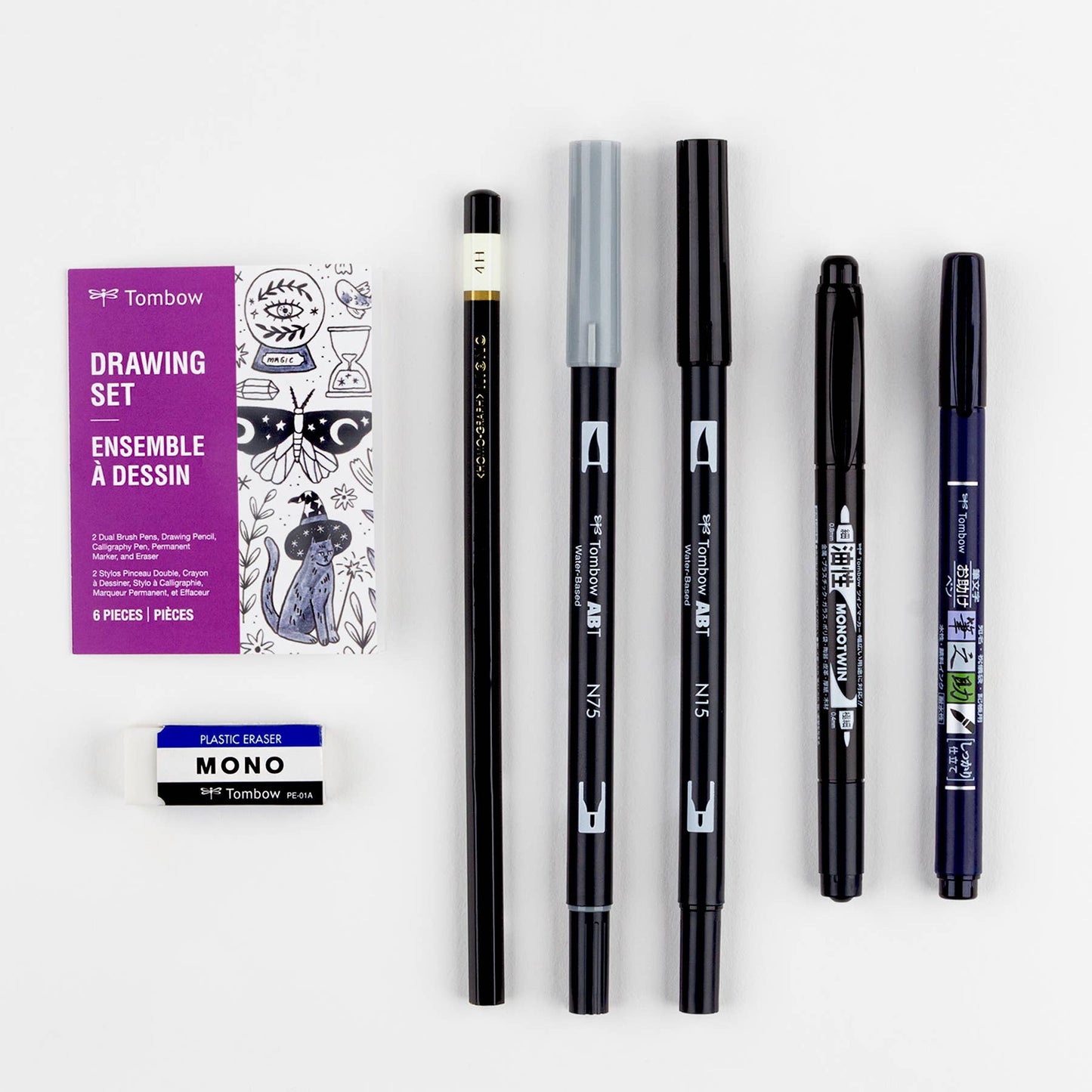 Tombow Drawing Set with Dual Brush Pens and Eraser, ideal for doodling and illustrations, available at stationery stores.