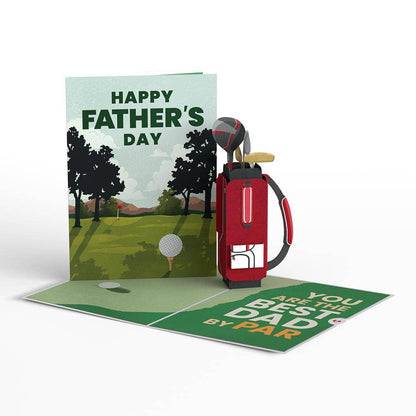 5x7 inch Best Dad By Par pop-up card with golf theme, ideal for Father's Day; available at stationery store.