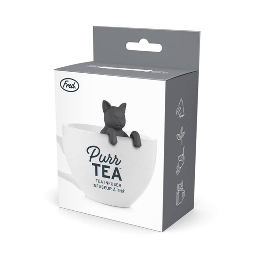 Purrtea Cat Tea Infuser packaging, perfect for loose leaf tea lovers, available at your local stationery store, BPA-free.