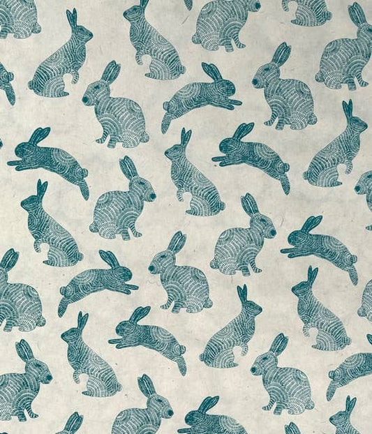 20x30 Bunnies, Teal on cream