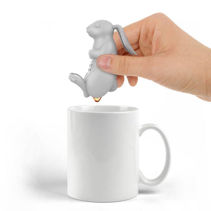 Brew Bunny Rabbit Tea Infuser made of BPA-free silicone used with a mug, available at a stationery store.