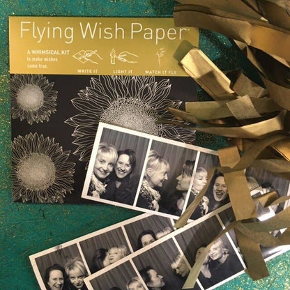 Flying Wish Paper sunflowers mini kit with photos and gold accessories, ideal for elegant stationery stores.