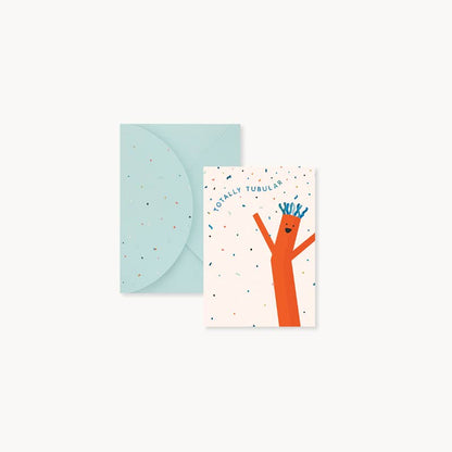 Shop Totally Tubular pop-up greeting card with dance theme, patterned blue foil, at your favorite stationery store.