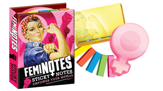 FemiNotes sticky notes booklet with assorted shapes for women's empowerment, available at stationery stores.