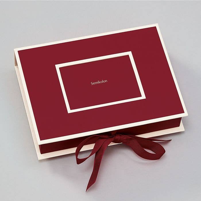 Heritage Line small photograph box with window lid and ribbon closure; perfect for storing photos and trinkets. Available at stationery stores.