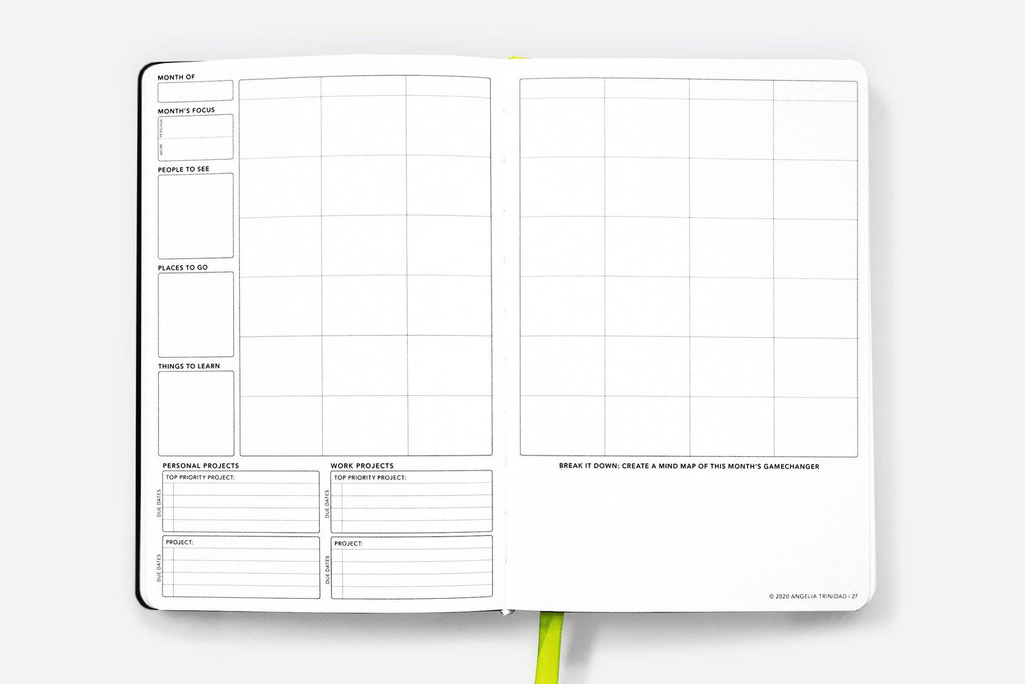 Open pages of the Daily Planner - Undated - Cosmic Blue, featuring grids and planning sections, available at the stationery store.