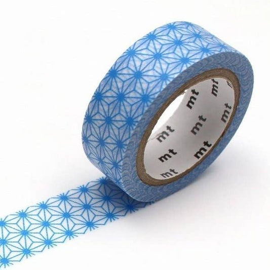 Blue Asanoha Tsuyukusa Washi Tape from Japan, available at stationery store, perfect for crafts, gift wrapping, and creative projects.