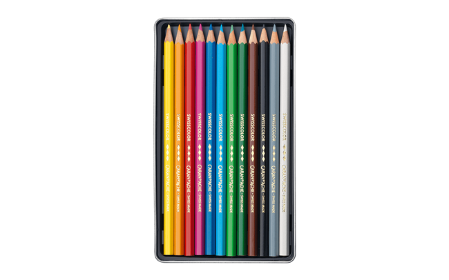 Set of 12 Permanent Pencils SWISSCOLOR in Metal Box