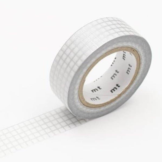 Washi Graph Hougan Silver 2 mt washi masking tape roll, perfect for stationery stores. Easy tear, repositionable, made in Japan.